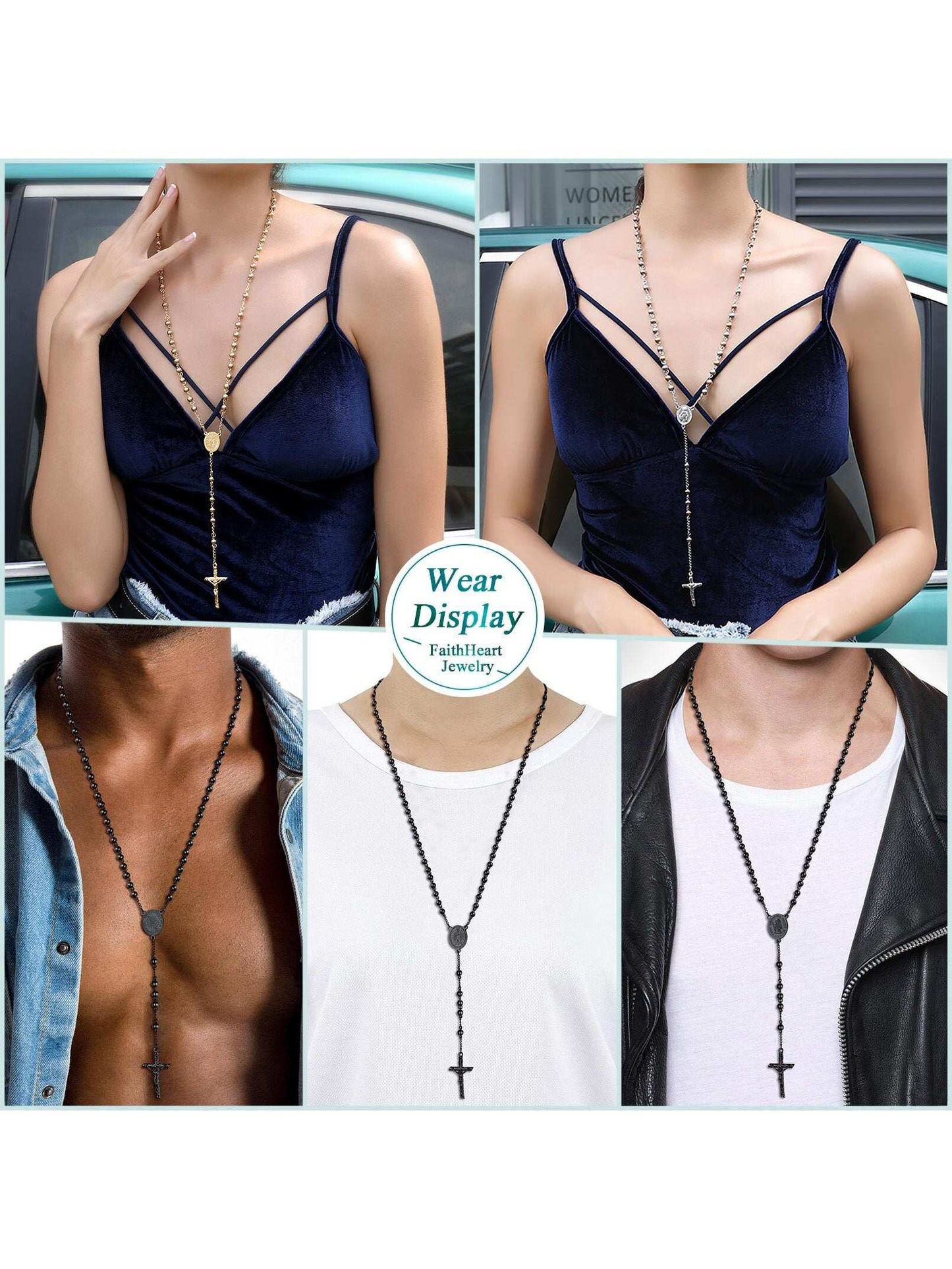 FaithHeart Women Christian Cross Pendant Necklace,Stainless Steel/Black/Gold Pr image 14