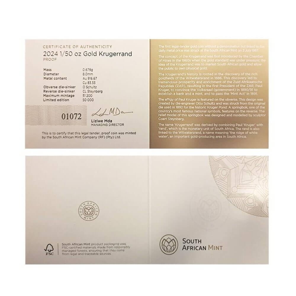 2024 South Africa 1/50 oz Proof Gold Krugerrand image 5