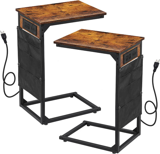 Set of 2 C-shaped Side Table with USB Ports and Outlets Couch Tables for Bedroo image 0