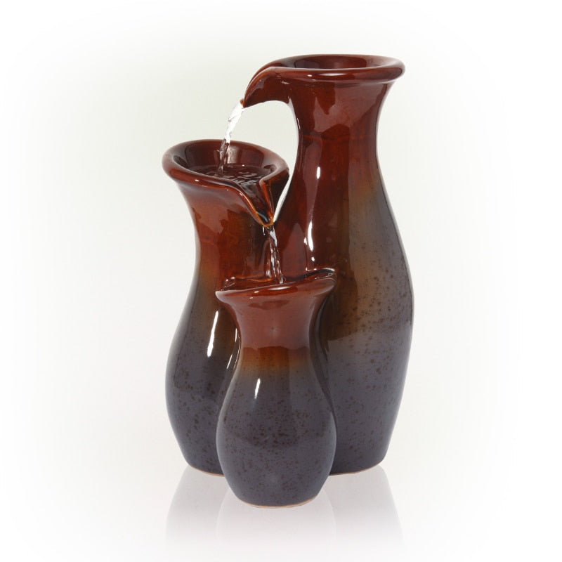 Indoor Tiered Glossy Ceramic Vase Tabletop Fountain, Brown/Gray image 0