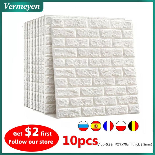 10pcs 3D Wall Sticker Imitation Brick Bedroom Christmas Home Decoration Waterpr image 0