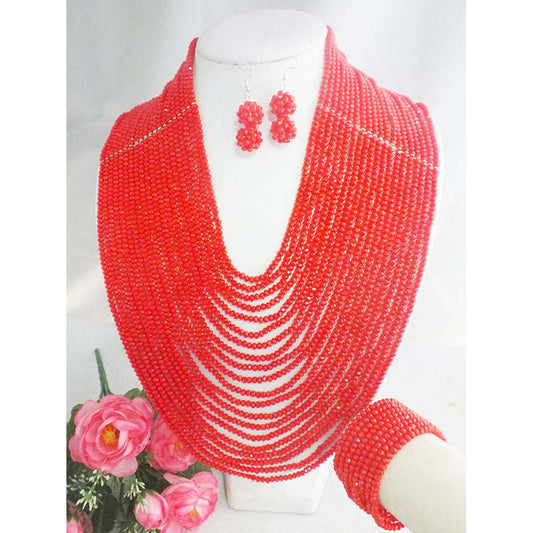 classic  Beautiful African Wedding Red Crystal Beads Nigerian Crystal Necklace  image 0