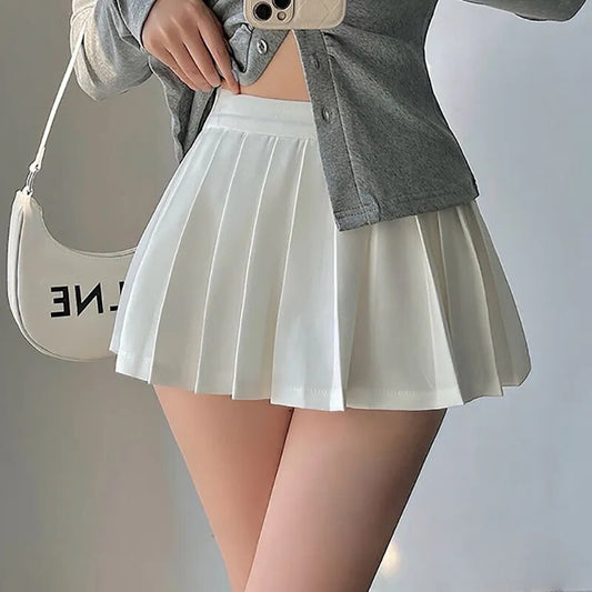 HOUZHOU Pleated Skirt with Shorts Women Cute High Waist Black White A-line Kore image 0