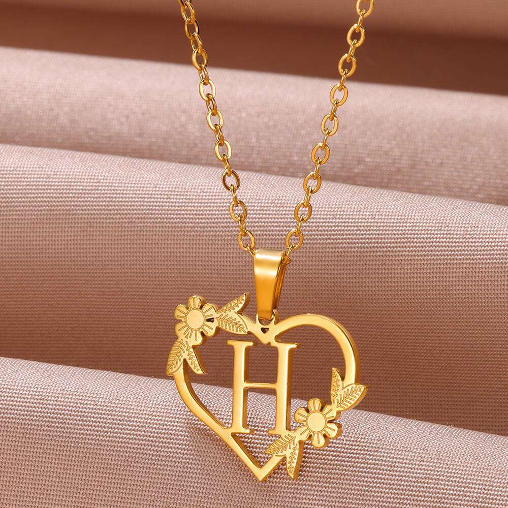 Gold Color Dainty Flower Initials Necklace Women Girl Stainless Steel Heart Let image 7