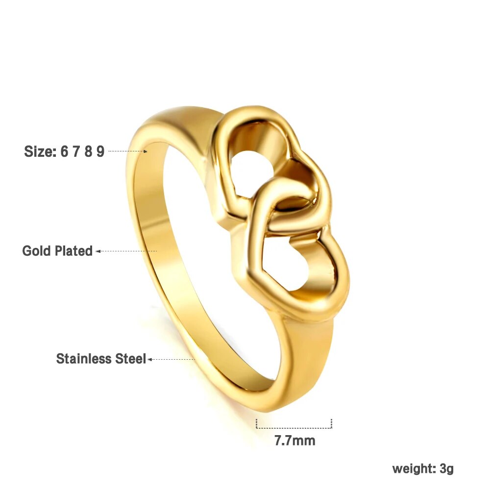 LUXUSTEEL Romantic Double Hollow Heart Rings for Women Stainless Steel Golden M image 12