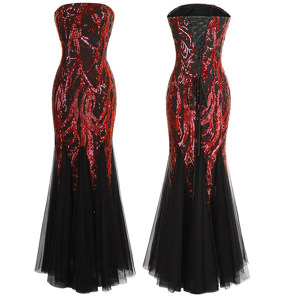 Angel-fashions Strapless Golden Branch Sequined Mermaid Full Length Formal image 2