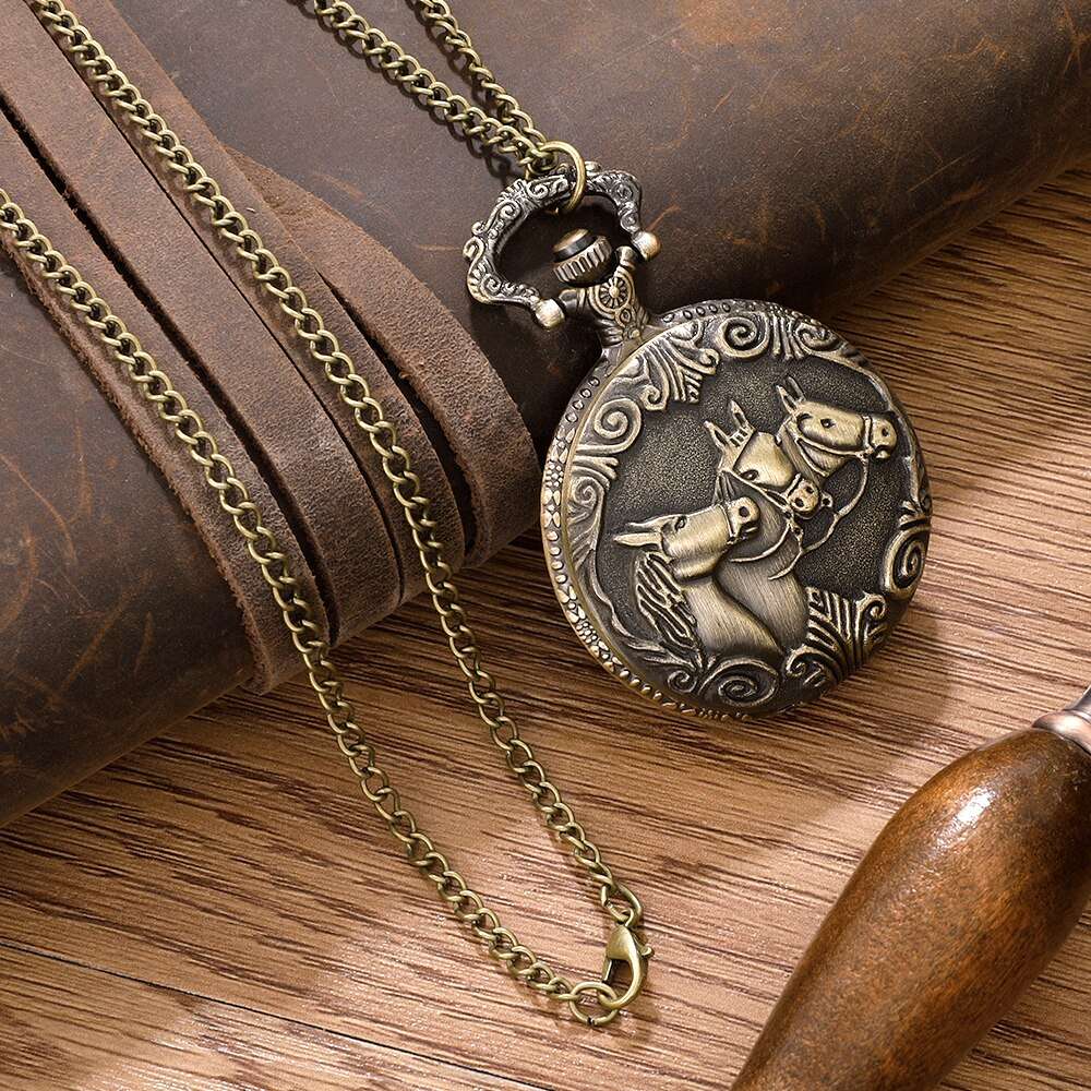 Pocket Watch Antique Steampunk Vintage Quartz Pocket Watch Rose Gold Case Neckl image 4