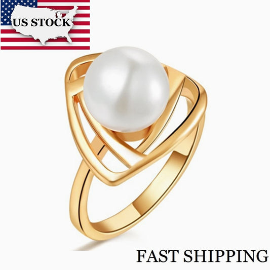 US STOCK Rings for Women Ring Female Simulated Pearl Jewelry Rose Gold Color image 0