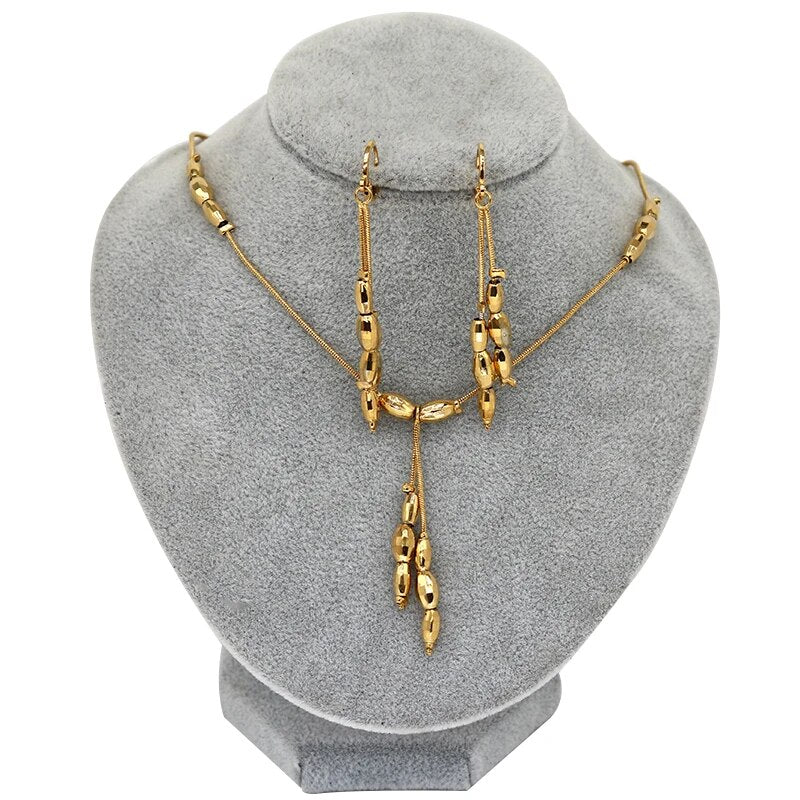 Fashion Charms Ball Sets Gold Color,Small Beads Dubai Necklace Earrings for Wom image 4