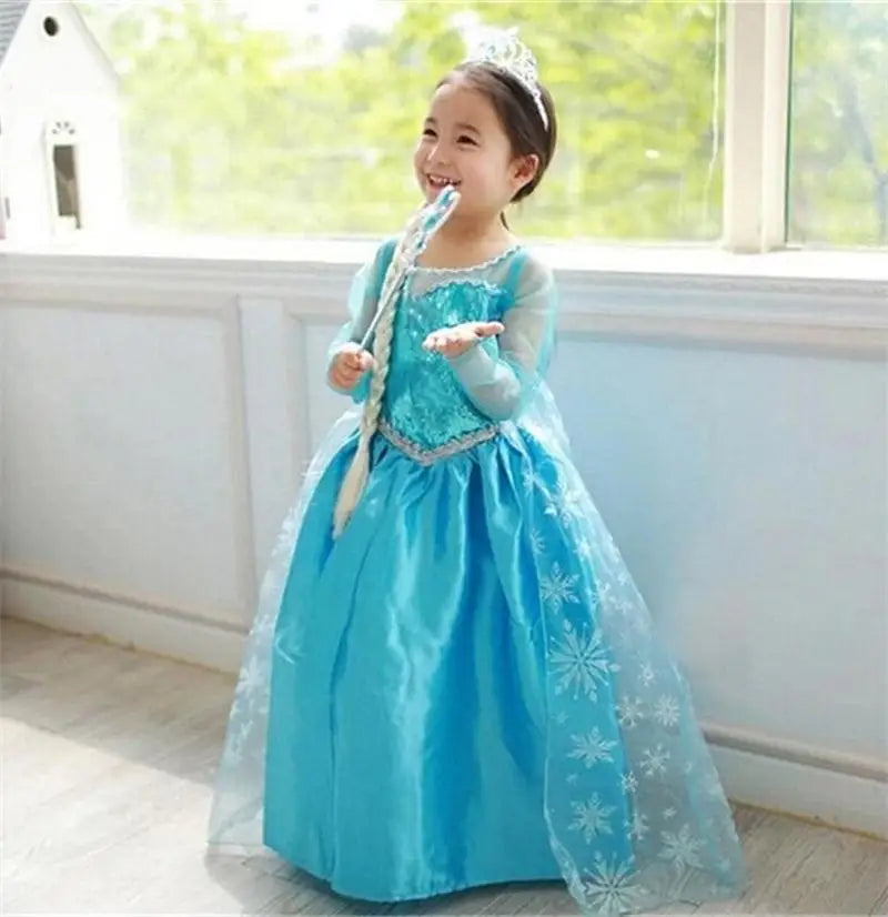 Girls Snow Queen Elsa Kids Costumes For Girl 2024 Carnival Party Prom Gown Robe image 9