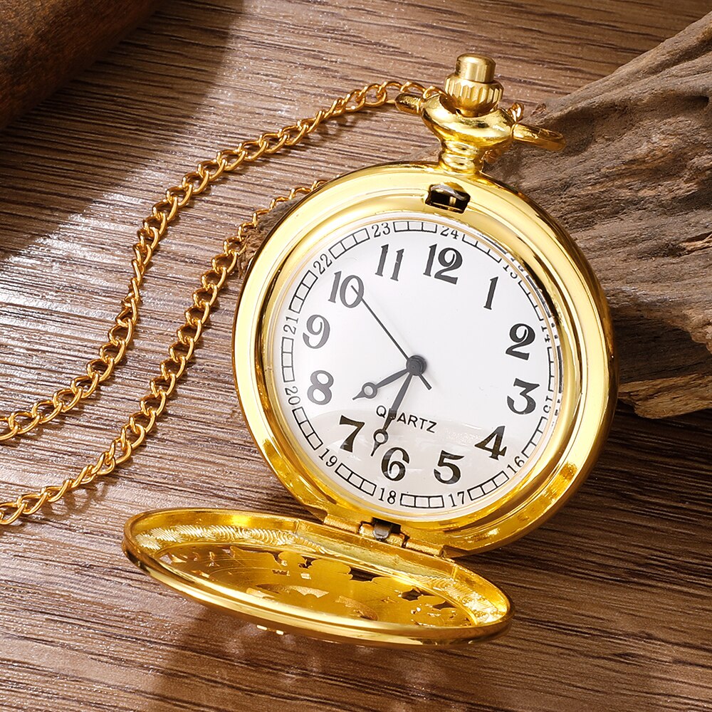 Antique Steampunk Vintage Arabic Numerals Quartz Pocket Watch Gold Case Necklac image 4