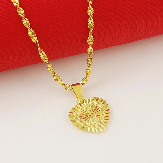 24k Real Gold Necklace Plating Heart Shaped Gold Necklace Ladies Wedding Birthd image 0