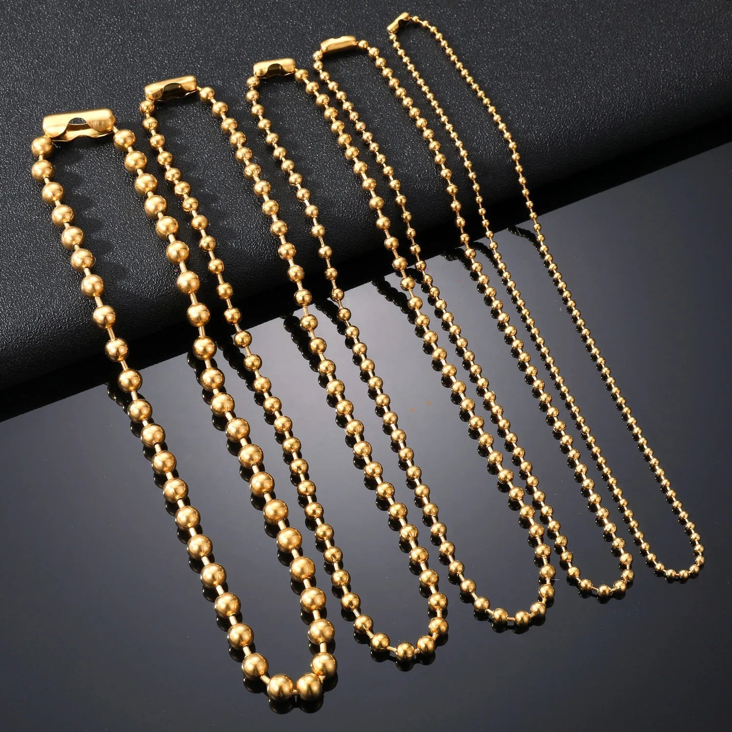 3/6/8mm Stainless Steel Ball Bead Necklaces For Women Men Gold/Silver Color Met image 1