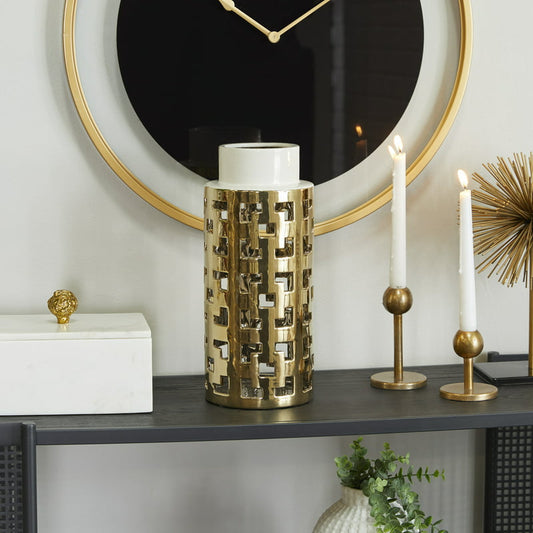 Gold Ceramic Vase with Gold Cut Out Accents Chinese vase Vases for flowers Deco image 0