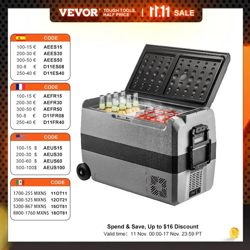 VEVOR 36L 50L 60L Portable Car Fridge Mini Refrigerator Freezer With Wheel and image 0