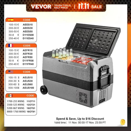VEVOR 36L 50L 60L Portable Car Fridge Mini Refrigerator Freezer With Wheel and image 0