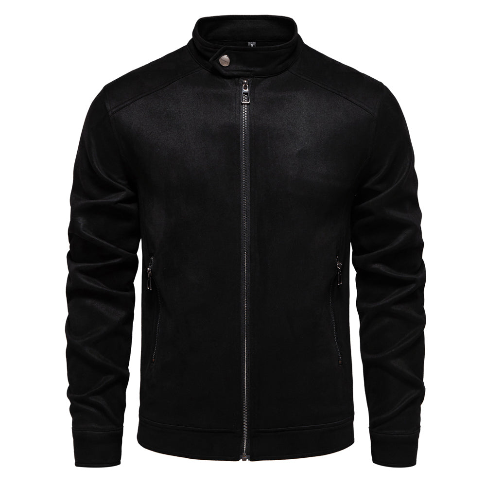 AIOPESON New Men's Stand Collar Zip Suede Jacket Fashion Casual Business Faux L image 0