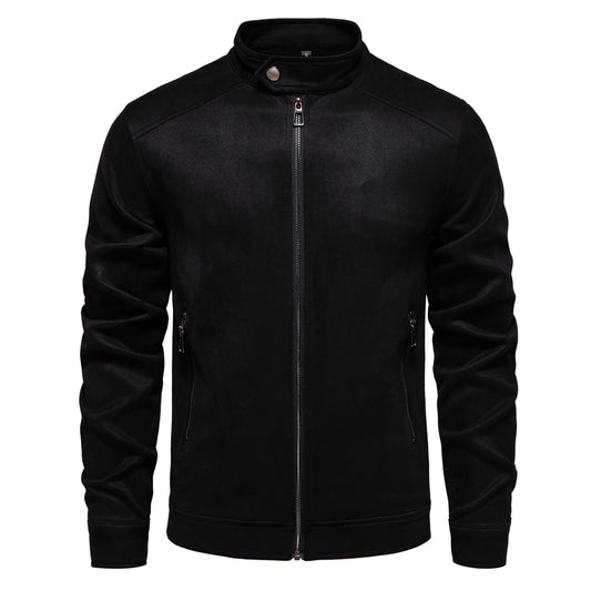 AIOPESON New Men's Stand Collar Zip Suede Jacket Fashion Casual Business Faux L image 0