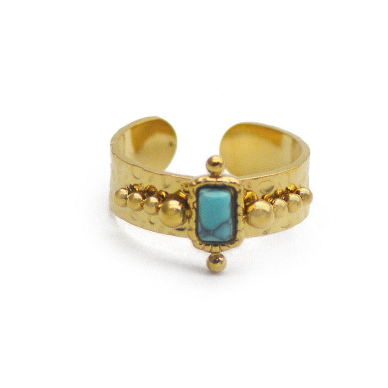 Creative Gold Plated Stainless Steel Rings for Women Simple Geometric Round Nat image 4