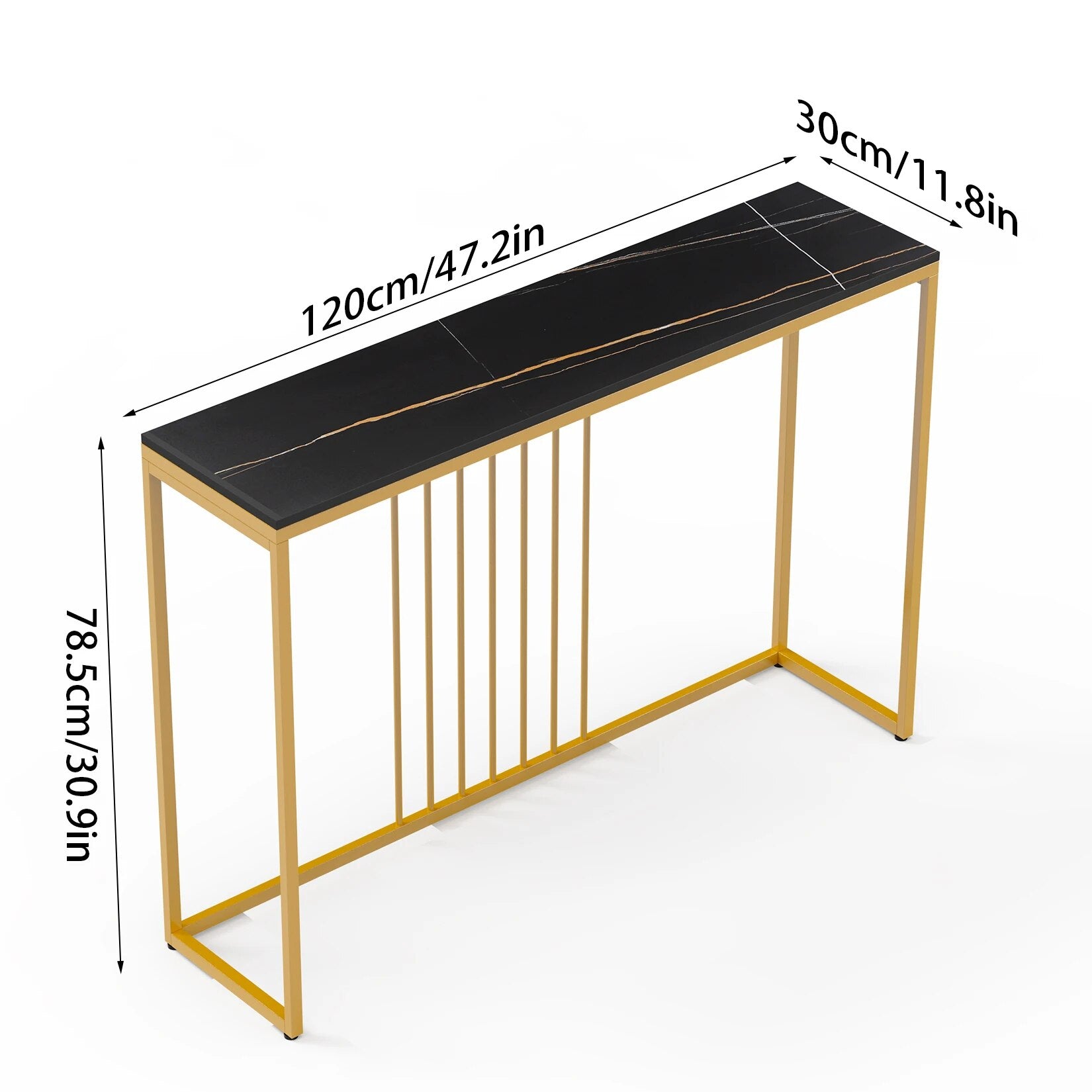 47.2" Extra Long Console Table Sintered Top Gold Metal Leg Sofa Table for Hallw image 6