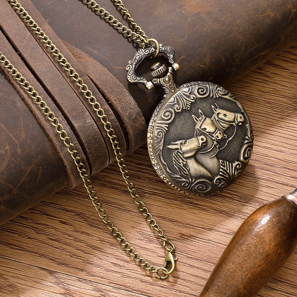 Pocket Watch Antique Steampunk Vintage Quartz Pocket Watch Rose Gold Case Neckl image 3