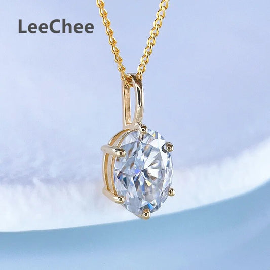 18K Gold Moissanite Pendant Real Au750 Necklace 1.5CT 6*8MM Oval Lab Diamond Fi image 0