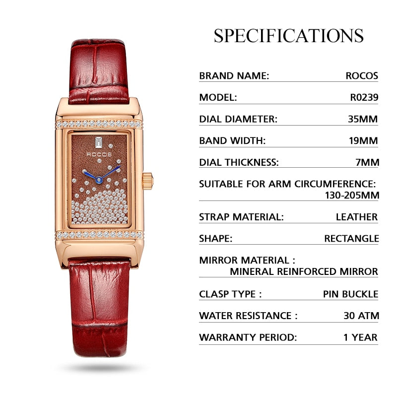 ROCOS Luxury Watch Women Diamond Rose Gold Quartz Wristwatches Leather image 6