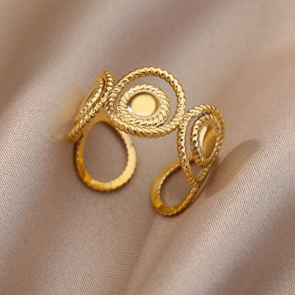 Stainless Steel Rings for Women Aesthetic Sunflower Gold Plated Wedding Couple  image 26