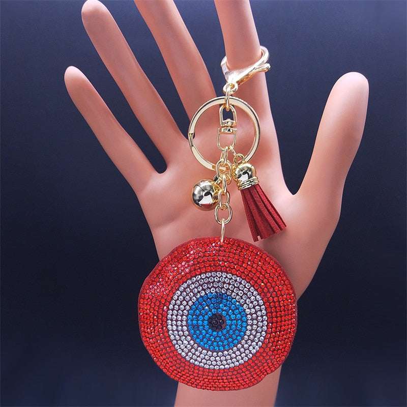 Turkey Eyes Crystal Keychains Ring for Women Keychain Blue Gold Color Key Chain image 2