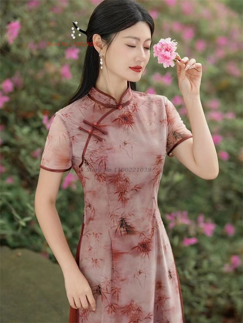 2024 chinese improved qipao national flower print vietnam ao dai dress traditio image 4
