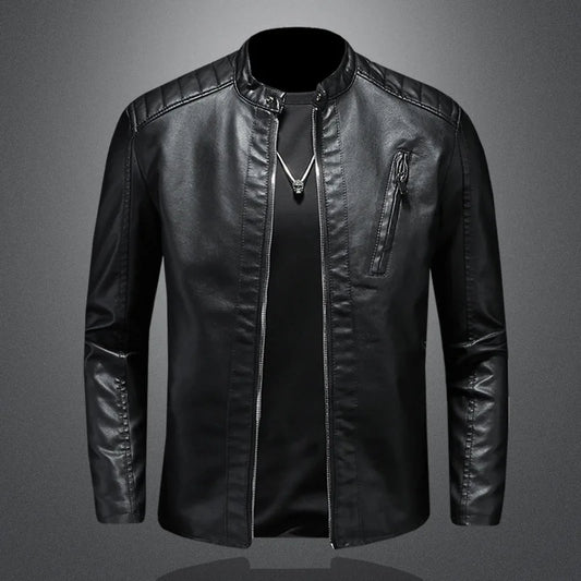 2023 Men Leather Jacket Stand Collar Slim Pu Leather Jacket Autumn Fashion Men image 0