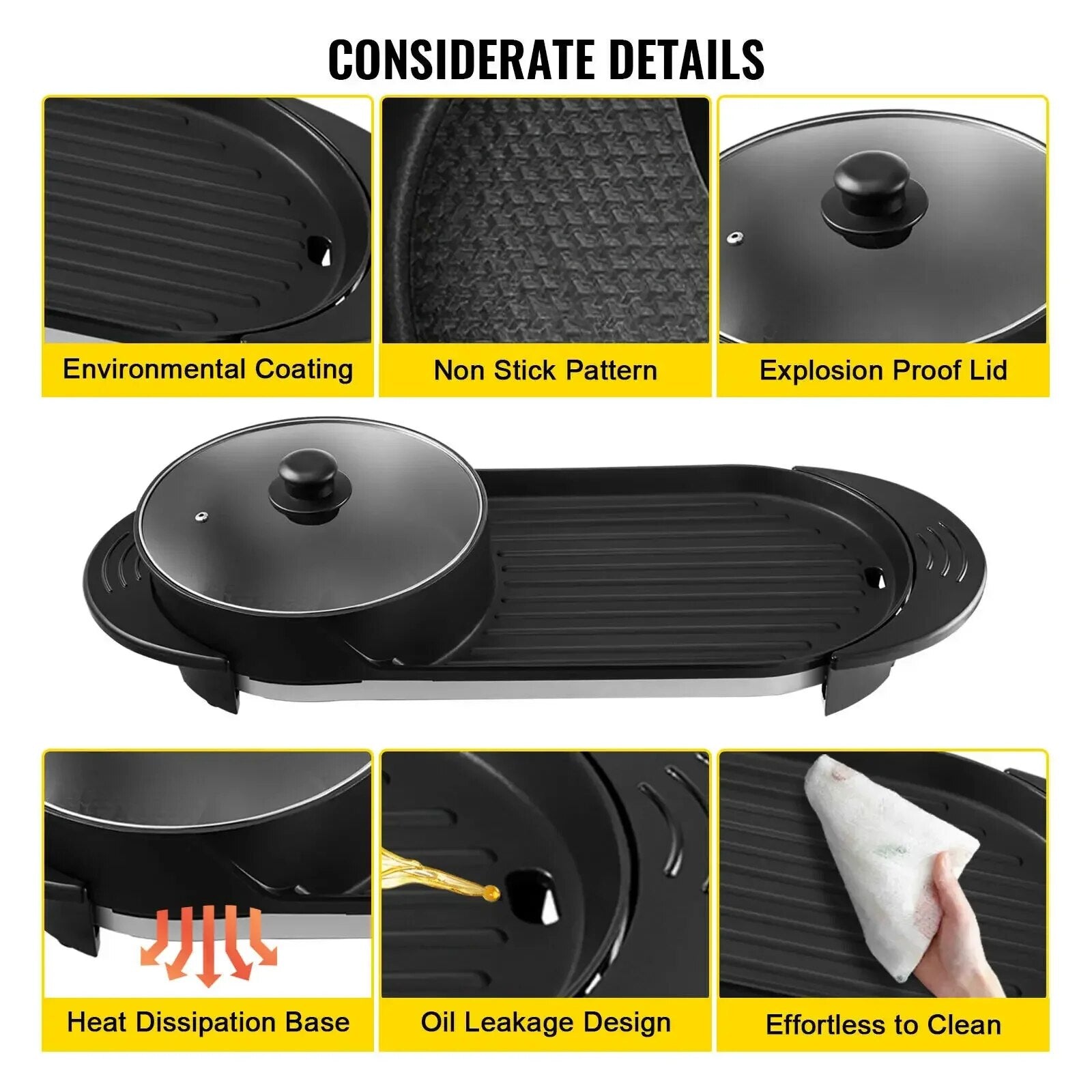 VEVOR Electric BBQ Pan 2 in 1 Grill Hot Pot Portable Smokeless Durable Material image 2