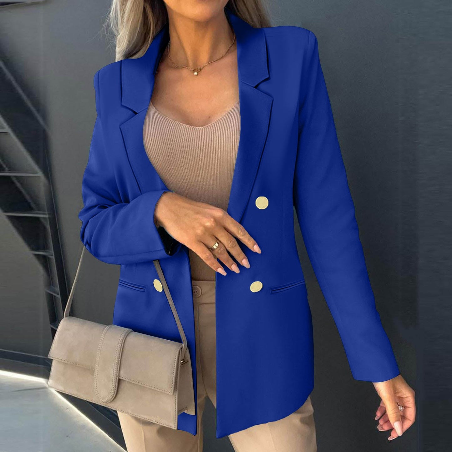 Women Outerwear Suit Loose Fit Buttons Up Lapel Workwear Blazer Office Lady Mul image 7