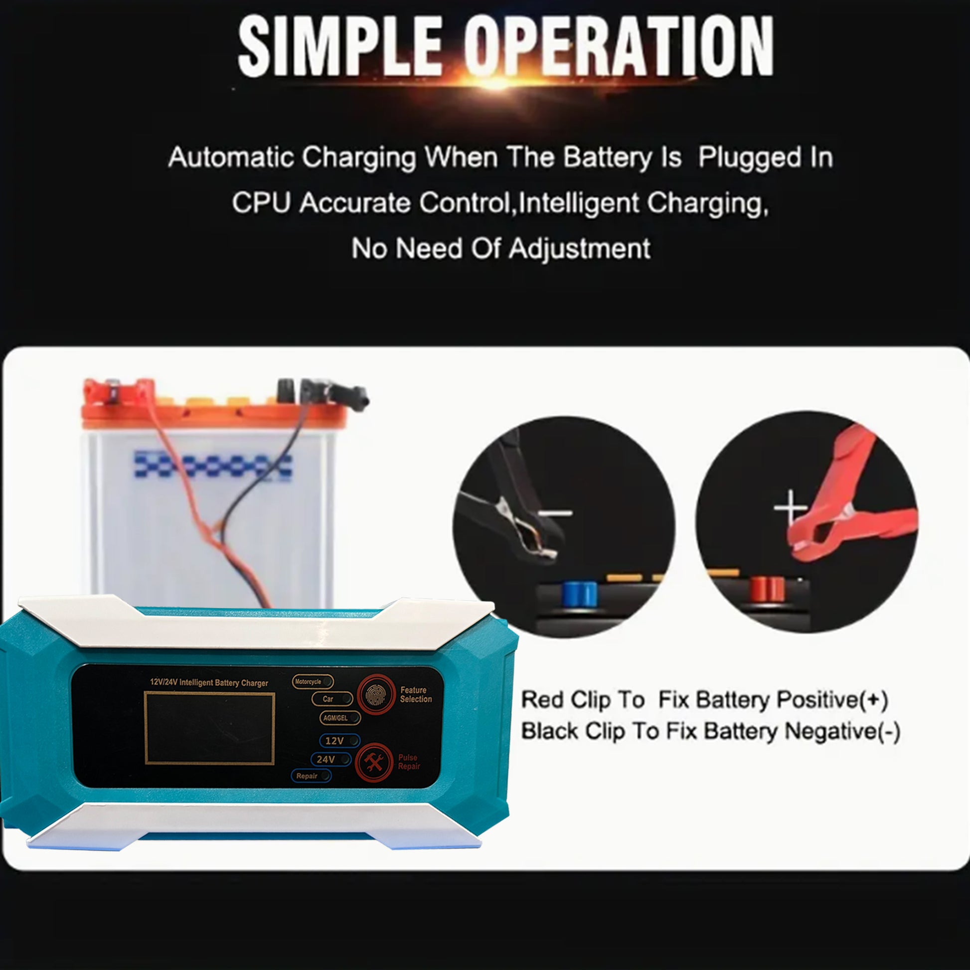 Battery Charger 12V/24V 4/8-Amp Smart Car Battery Charger with Battery Maintain image 2