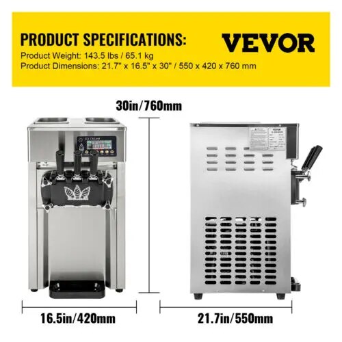 VEVOR 18-28L/H Soft Ice Cream Machines Commercial Sorbet Coolers Tricolor Deskt image 2