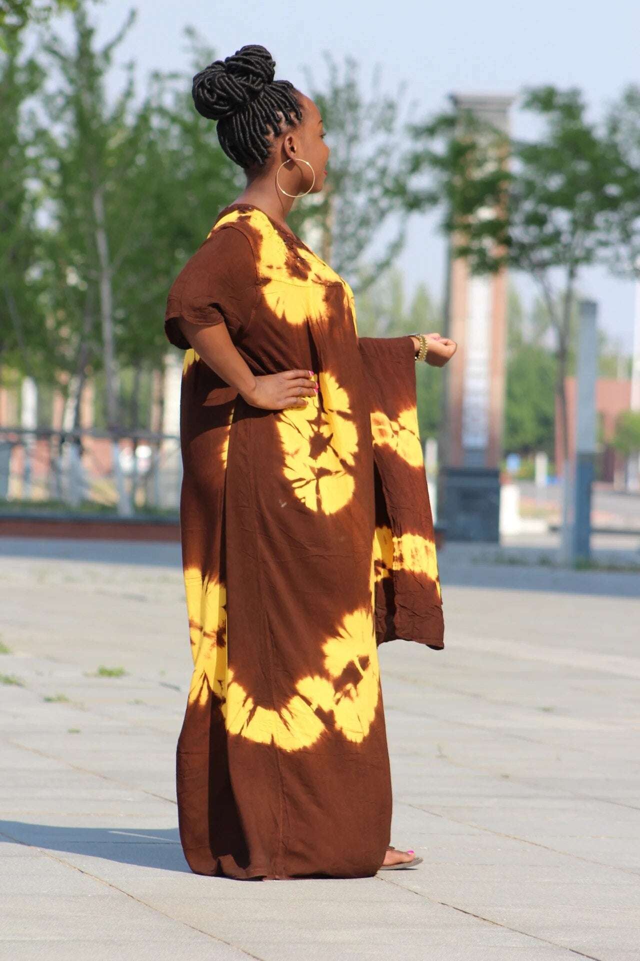 Multicolor Floral Print Cotton Women High Waist Boho Maxi Dress Casual Holiday image 5