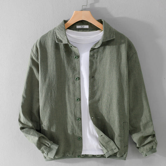 2024 Spring New Loose Casual Linen Jackets for Men Clothing Solid Color Big Poc image 0