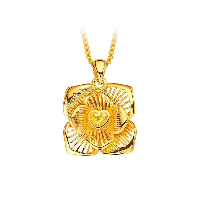 Romantic 18 K Gold Color Ins Rose Shape Pendant Necklace for Women Valentine's image 0