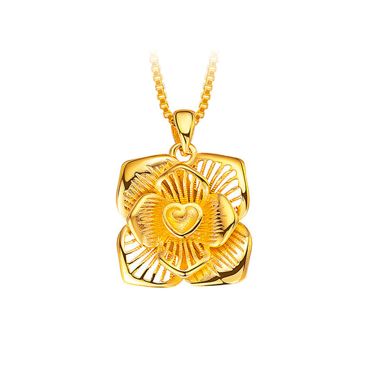 Romantic 18 K Gold Color Ins Rose Shape Pendant Necklace for Women Valentine's image 0
