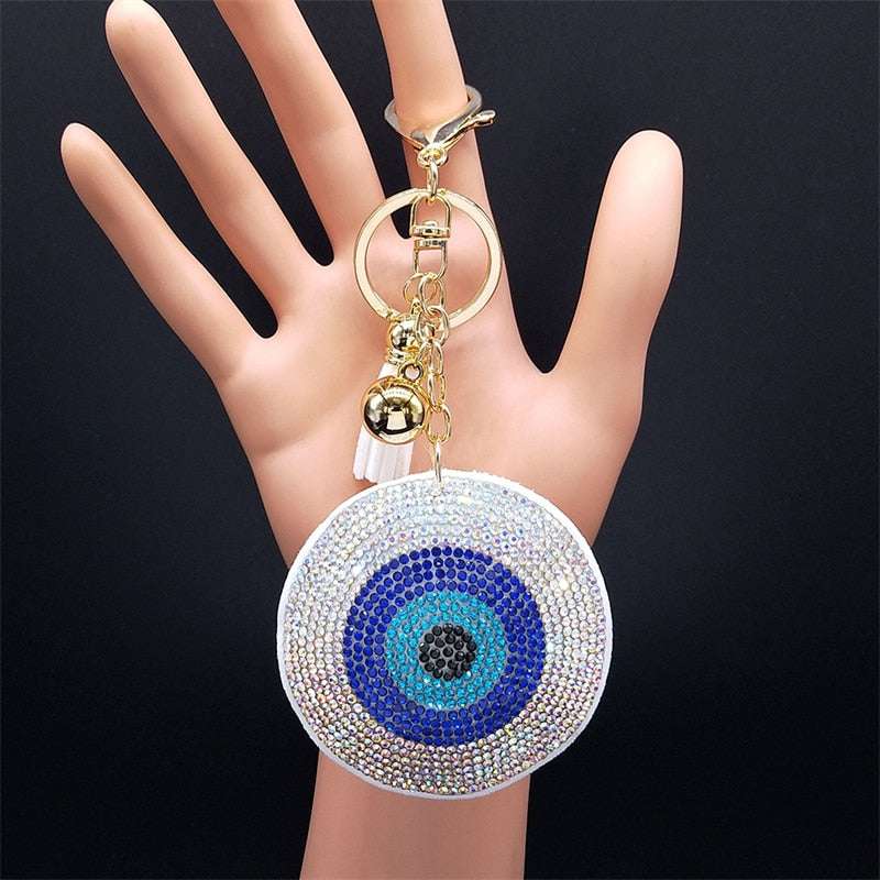 Turkey Eyes Crystal Keychains Ring for Women Keychain Blue Gold Color Key Chain image 3