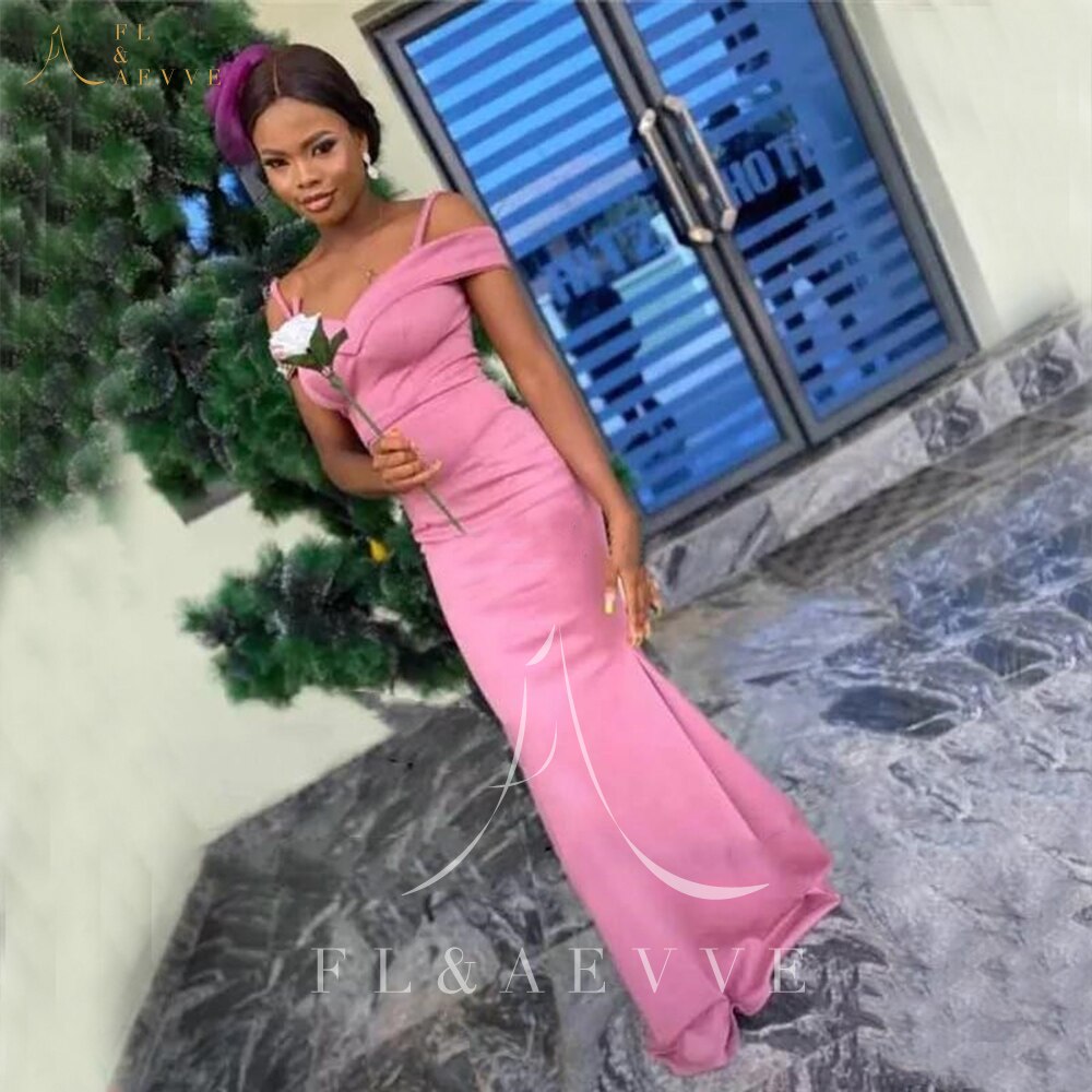 Fashion Pink Satin Mermaid Wedding Party Dresses Spaghetti Straps African Brides image 1