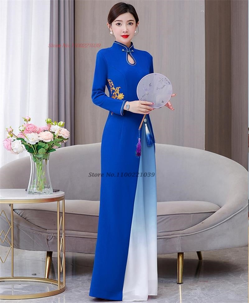 2024 vietnam traditional dress aodai chinese improved qipao national flower emb image 4