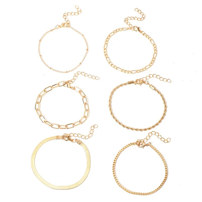 6Pcs Gold Color Bracelet Set Boho Retro Thick Twist Cuban Chain Bracelet for Wo image 8