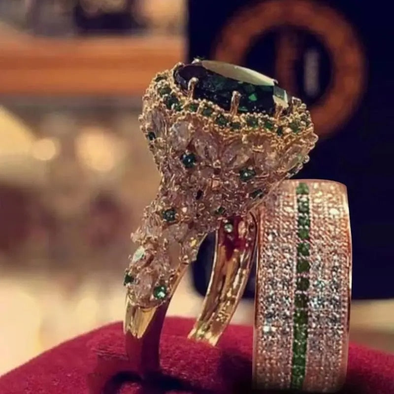 Elegant  Gold Color Hip Hop Ring for Women Fashion Inlaid Zircon Red Stones Wed image 6