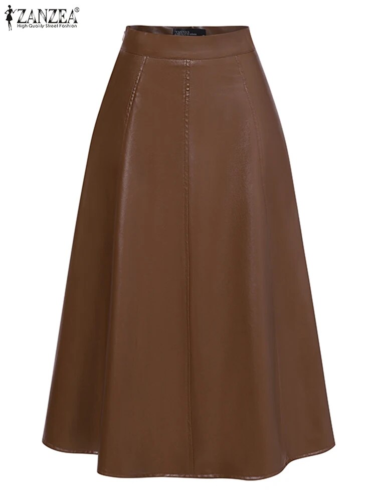 ZANZEA Long Skirt Leather Skirt Fashion High Waist Skirt Women PU Office Lady S image 11