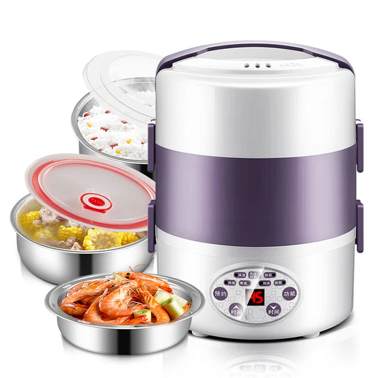 2024  Lunch Box 3 Layer Multifunction Steam Heating Rice Cooker with Steamer Po image 0