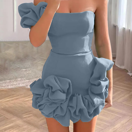 Elegant Women 3D Flower Cocktail Dress One Shoulder Party Evening Dresses For W image 0