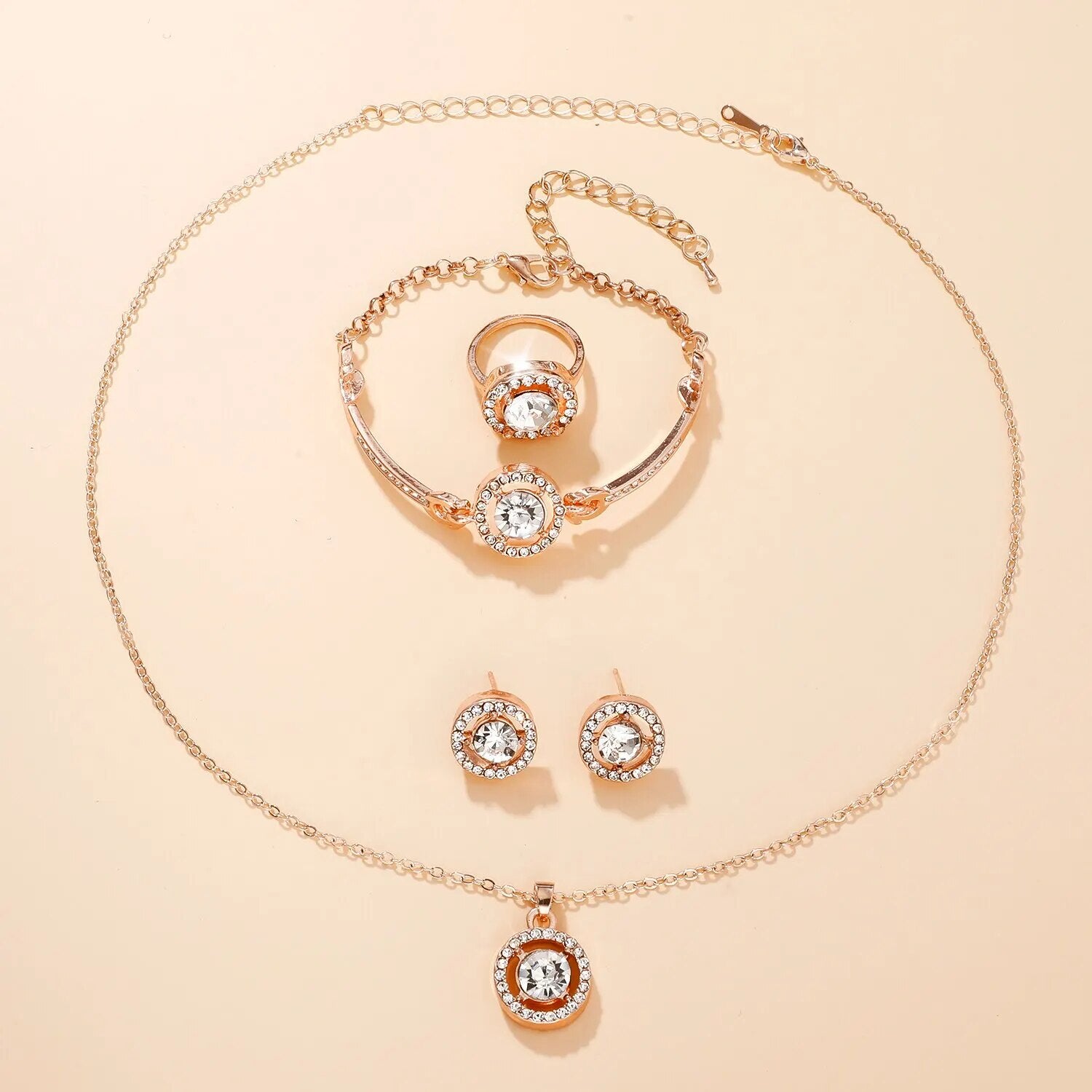 Rose Gold Luxury Watch Women Ring Necklace Earring Rhinestone Fashion Wristwatc image 5
