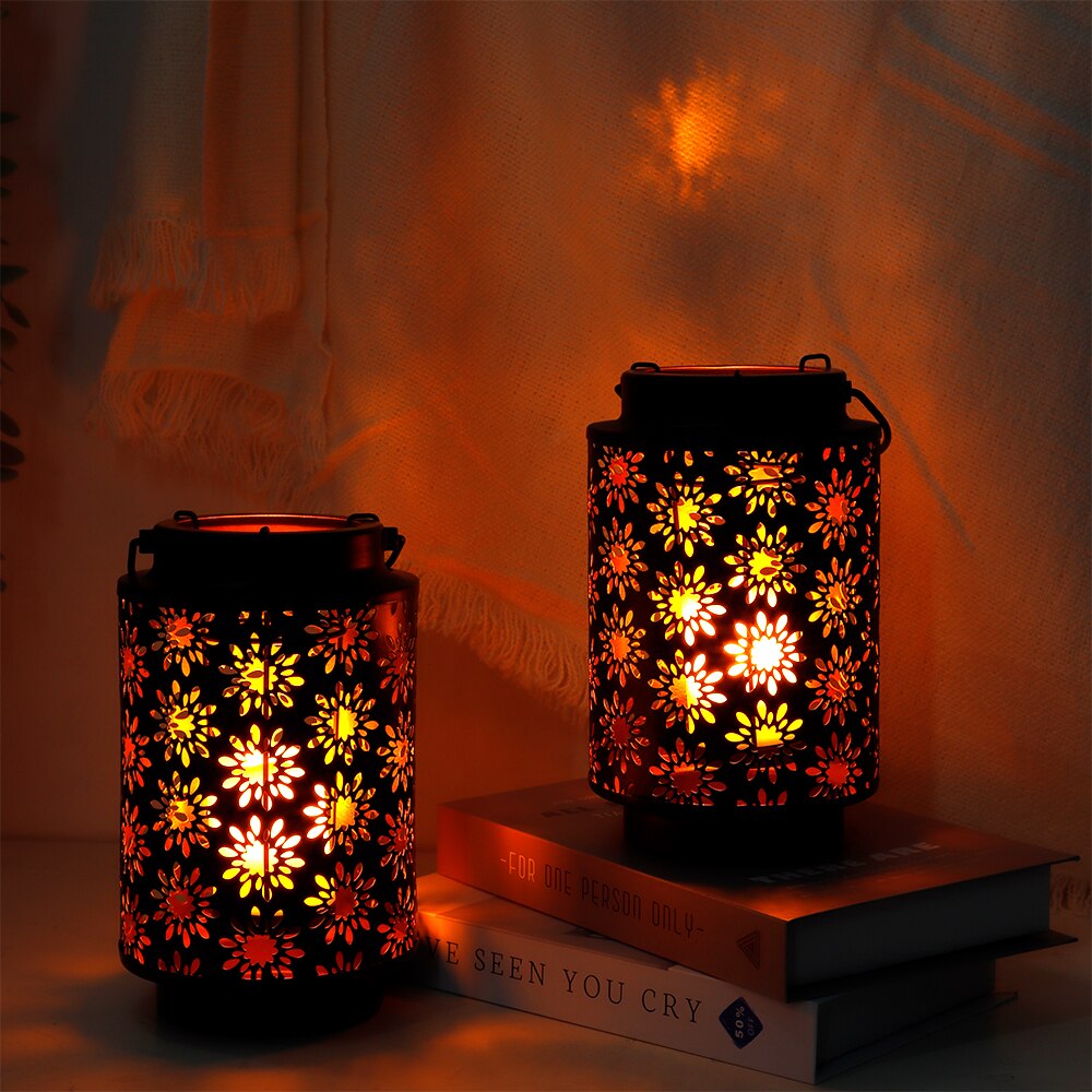 2Pcs Iron Candle Holder Flower Hollow Vintage Lanterns Table Candlestick image 0