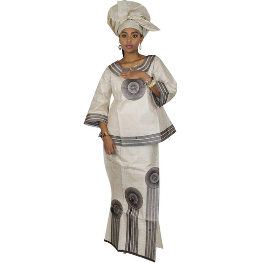 African Dresses For Women 3/4 Sleeve Top With Wrapper And Scarf 3pieces One Set image 0